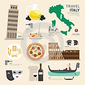 Italy Flat Icons Design Travel Concept. Vector