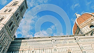 Italy Florence cathedral bell tower pan up