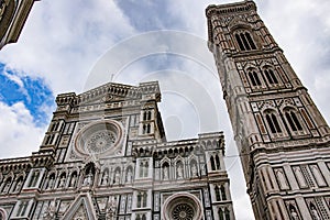 Italy. Florence, Cathedral Santa Maria del Fiore and Campanile di Giotto.