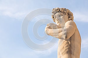 Italy, Florence. David by Michelangelo, antique marble sculpture, perfection man body