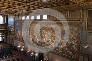 Frescoes by Giorgio Vasari in the Salone dei Cinquecento at Palazzo Vecchio, Florence, Italy.