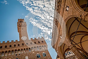 Italy. Florence. Palazzo Vecchio against a blue sky.