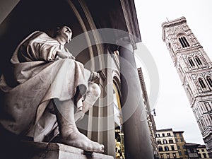 Italy Florence Statue of Filippo Brunelleschi and Giotto's bell