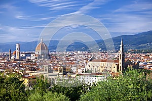 Italy. Florence. View of the city on top and Cathedral Santa Maria del Fiore