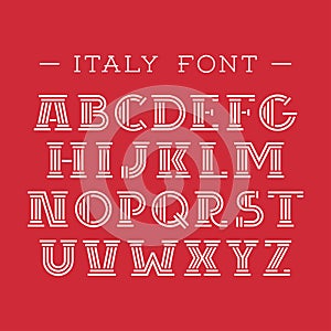 Italy font. Vector alphabet with latin letters