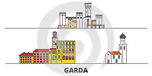 Italy, Garda flat landmarks vector illustration. Italy, Garda line city with famous travel sights, skyline, design.