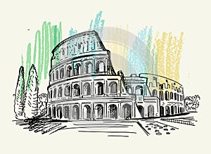 Italy. Hand drawn Coliseum Rome