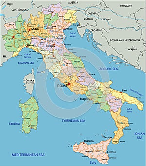 Italy - Highly detailed editable political map with separated layers.