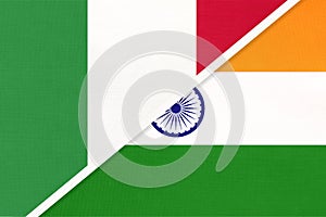 Italy and India, symbol of two national flags from textile. Championship between two countries