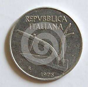 ITALY - July 1,2023 : Old coin of Italy 10 lire.