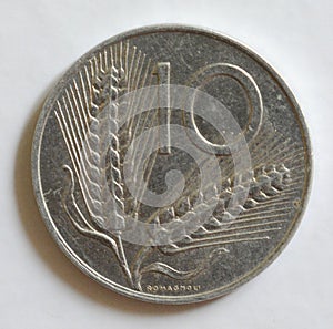 ITALY - July 1,2023 : Old coin of Italy 10 lire.