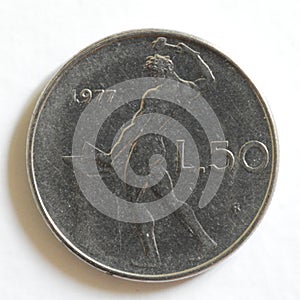 ITALY - July 1,2023 : Old italian coin 50 lire.