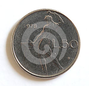 ITALY - July 1,2023 : Old italian coin 50 lire.