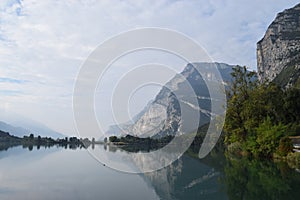2016. Italy. Lago di Toblino, in morning haze. photo