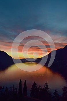 Italy, Lake Como at sunset