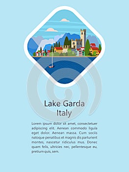 Italy. Lake Garda. City Salo. Vector illustration.