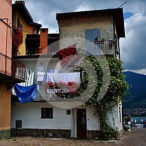 Buildings in Peschiera Maraglio in Lake Iseo, Italy photo