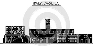 Italy, Laquila architecture vector city skyline, travel cityscape with landmarks, buildings, isolated sights on