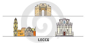 Italy, Lecce flat landmarks vector illustration. Italy, Lecce line city with famous travel sights, skyline, design.