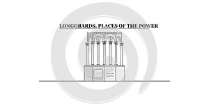 Italy, Longobards Places city skyline isolated vector illustration, icons
