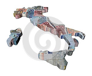 Italy map 3d render with euros