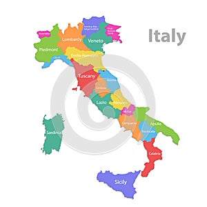 Italy map, administrative division with names, colors map isolated on white background