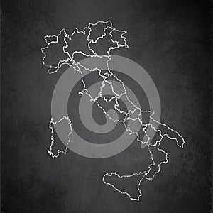 Italy map administrative division separates regions, design card blackboard chalkboard blank raster