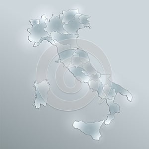 Italy map administrative division separates regions, design glass card 3D blank raster