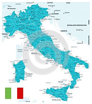 Italy Map Aqua Color