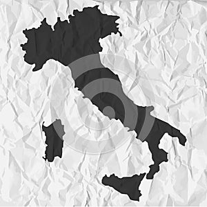 Italy map in black on a background crumpled paper