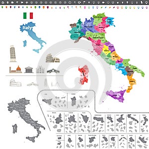 Italy map colored by regions