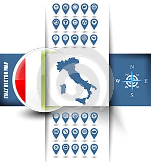Italy map contour with GPS icons