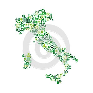 Italy map environmental protection green concept icons