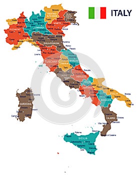 Italy - map and flag - illustration