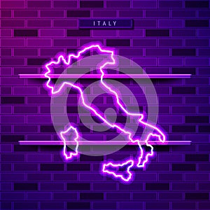 Italy map glowing purple neon lamp sign