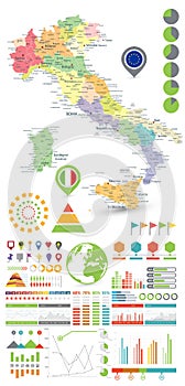 Italy map and Infographics design elements. On white