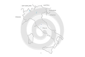 Italy map isolated on white background. Vector thin line border map of Italia