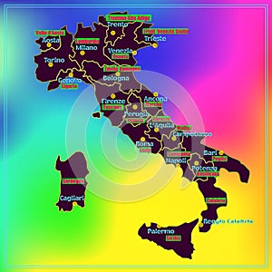 Italy map with Italian regions.