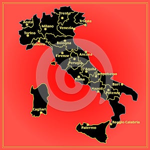 Italy map with Italian regions.