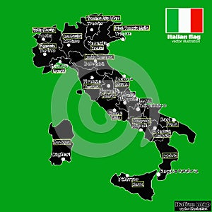 Italy map with Italian regions. Vector.