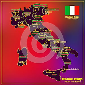 Italy map with Italian regions. Vector.