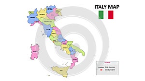 Italy Map. Italy Map with color background and all states name