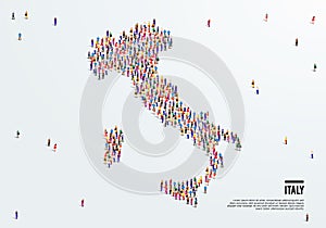 Italy Map. Large group of people form to create a shape of Italy Map.
