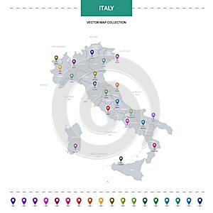Italy map with location pointer marks.