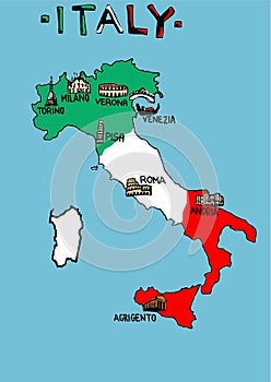 Italy map with monuments