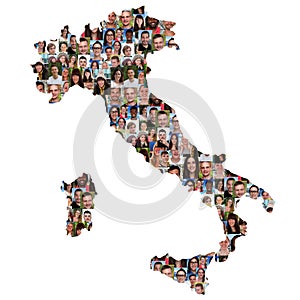 Italy map multicultural group of young people integration divers