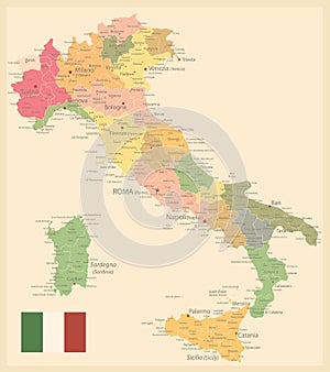 Italy Map Old Colors