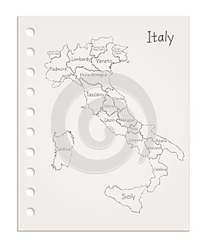 Italy map on realistic clean sheet of paper torn from block
