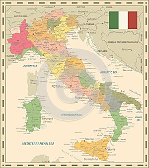 Italy Map Retro Colors