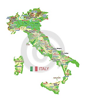 Italy map with rivers, lakes and mountains